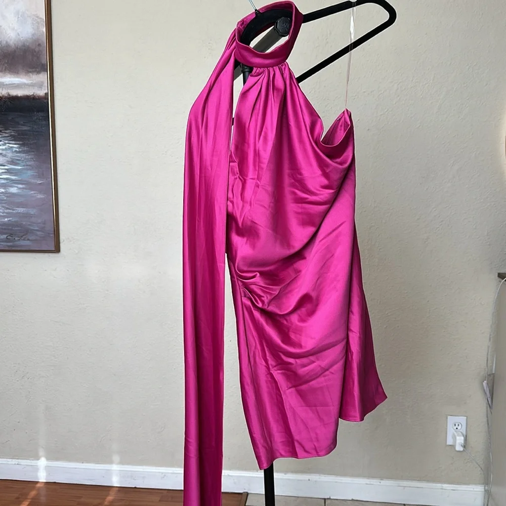 House of CB 'Aida' hot Pink Satin Mini Dress‎ NWOT Size M - Picture 4 of 12